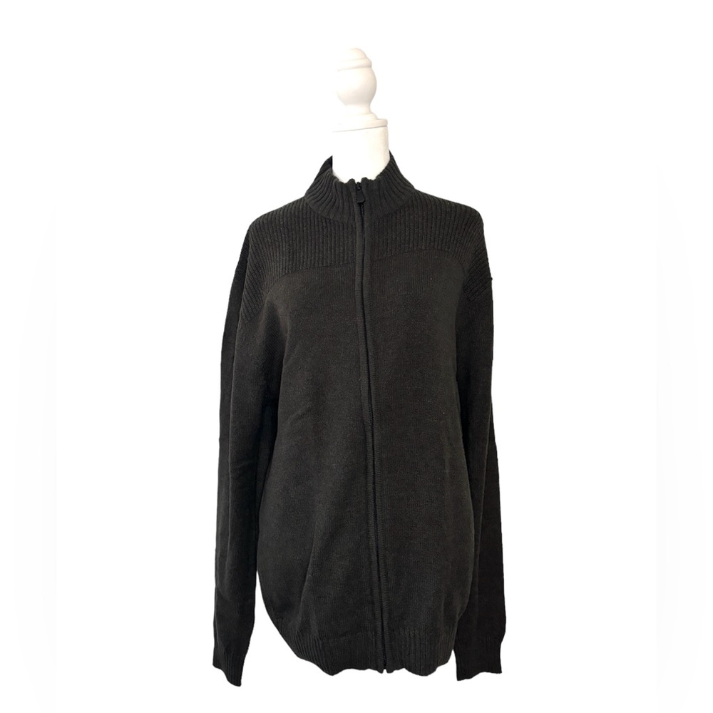 Structure Black Ribbed Full Zip Up Thick Sweater Jacket